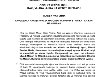 Nafasi 8,000 za ufadhili wa Mafunzo ya Ufundi Stadi katika Fani Mbalimbali kwa vijana