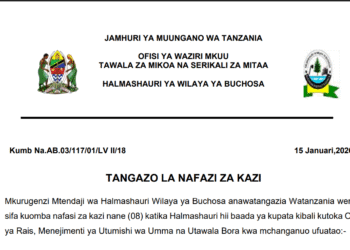 Nafasi za kazi Halmashauri Wilaya ya Buchosa (15 Januari, 2026)